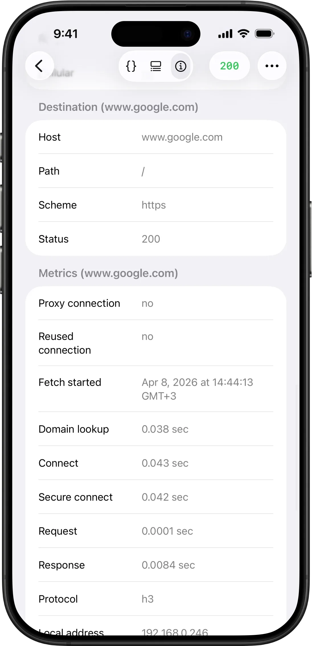 Per-transaction destination and metrics for the final redirect destination