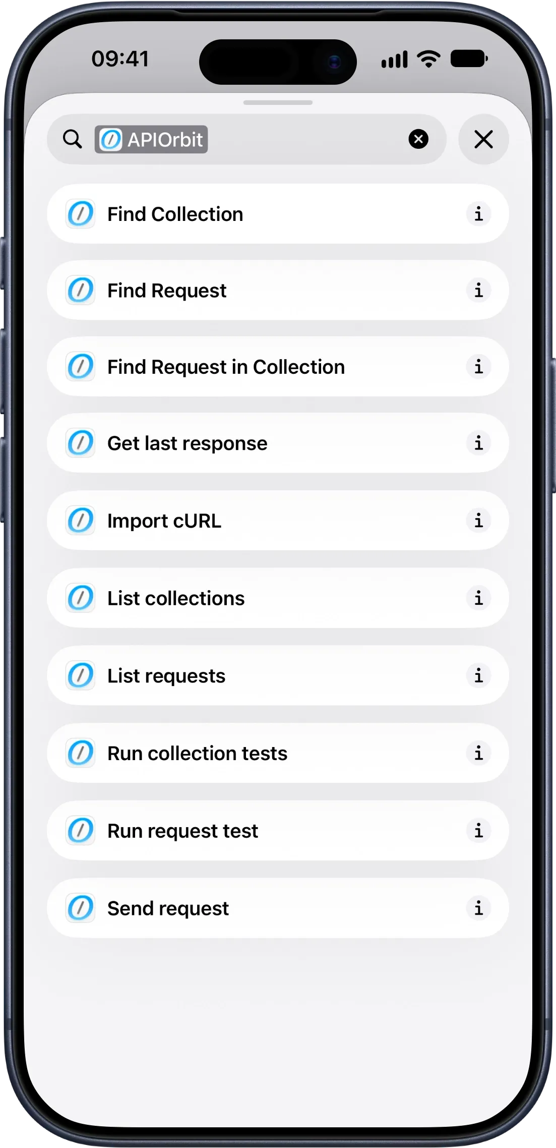 iPhone Shortcuts app search results for